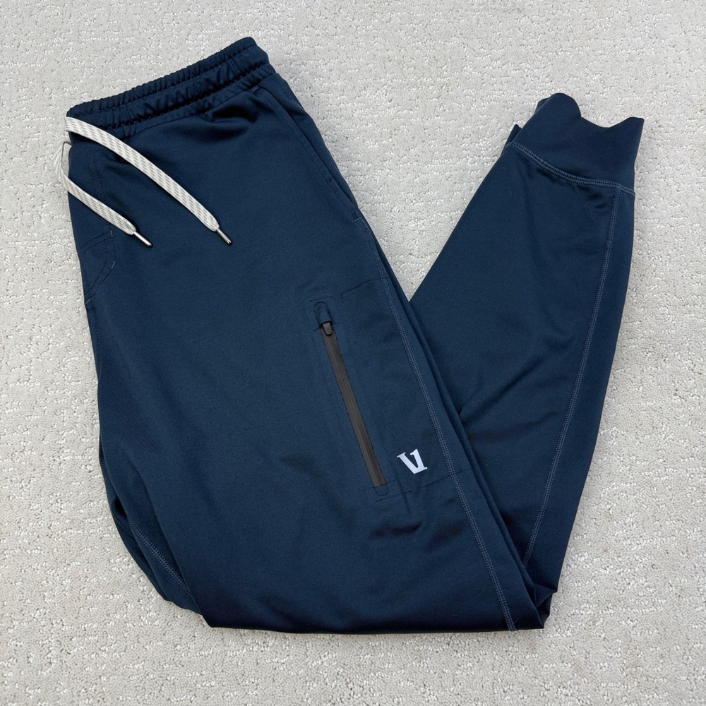 Vuori Sunday Performance Joggers Mens Small Ink Heather Blue Tapered Zip Pockets
